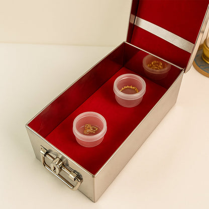 Steel jewellery box velvet red interior full view India
