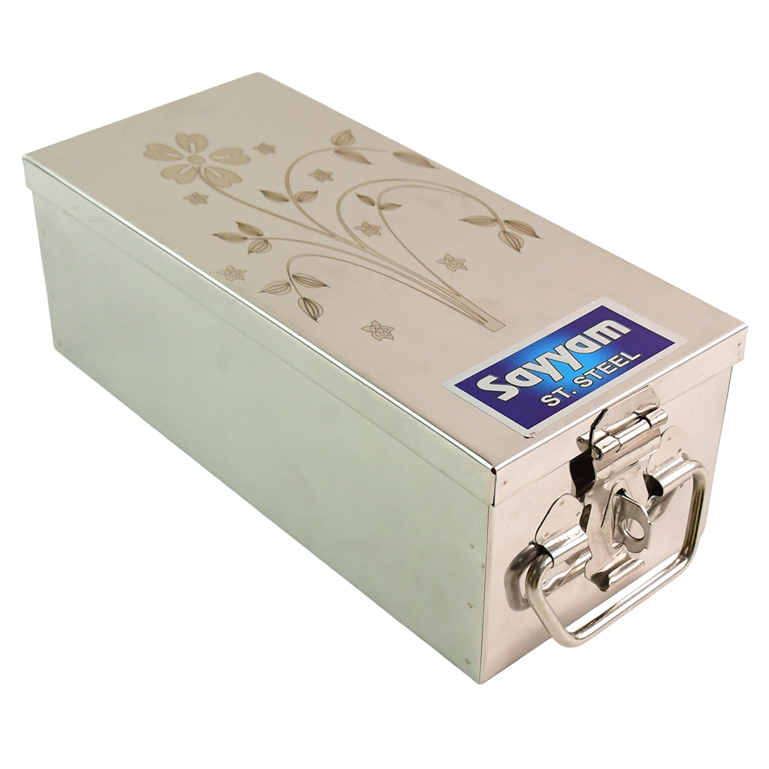 Premium jewellery storage box steel with velvet interior closed view India