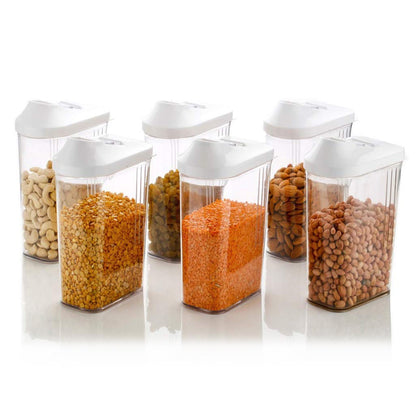 Easy-flow transparent containers for pantry organization