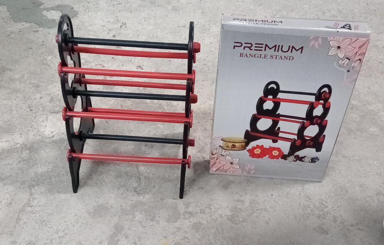 Bangle stand with bangles stacked showing storage capacity