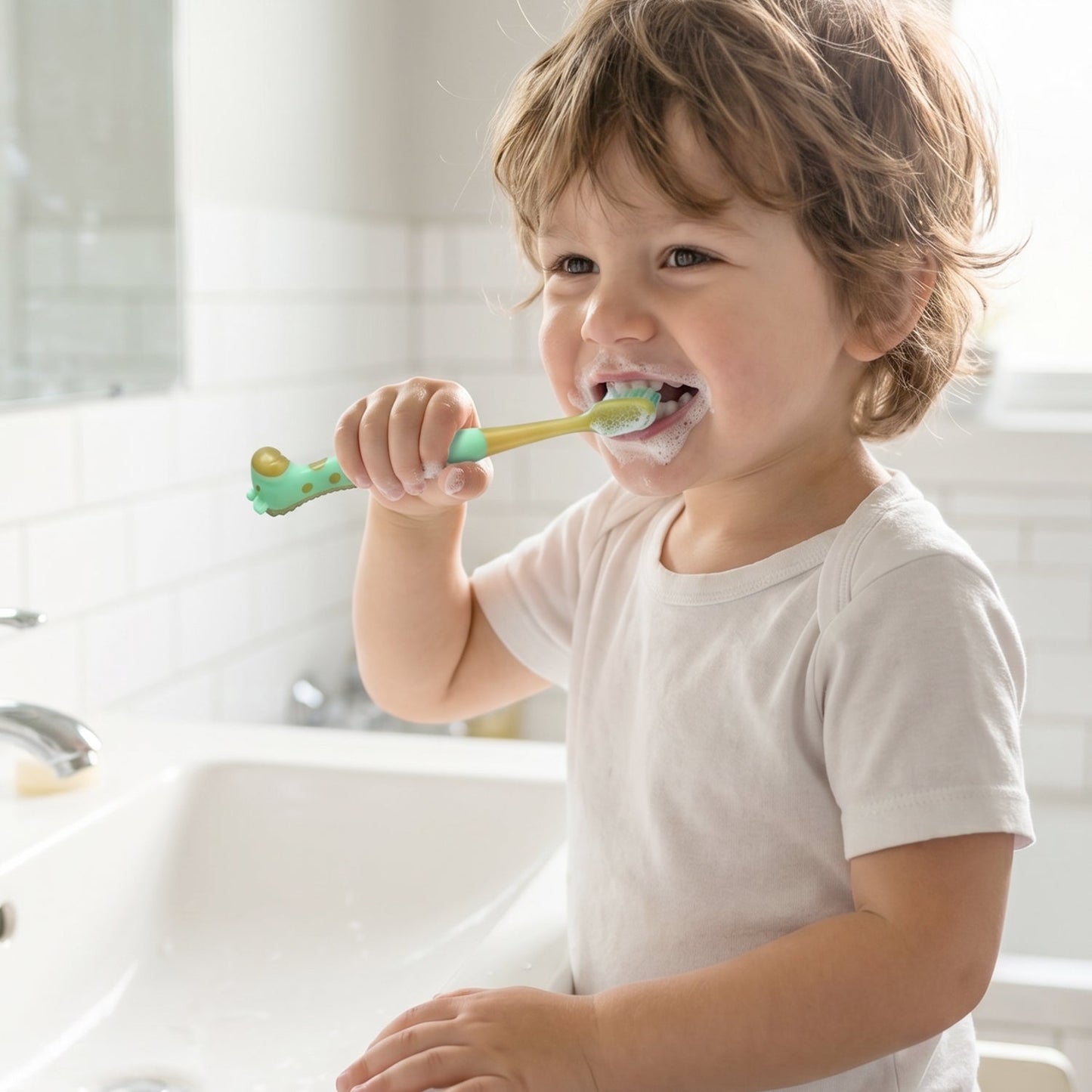 Kids Toothbrush with Cute Animal Whistle Toy Set
